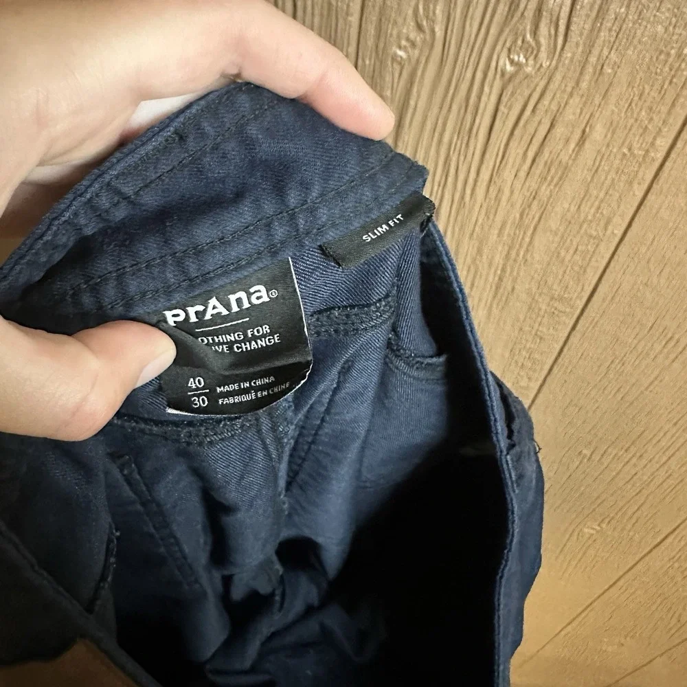 Prana Mens Straight Leg Slim Fit Work Pants Sz 40x30 Navy Blue Outdoor Hiking